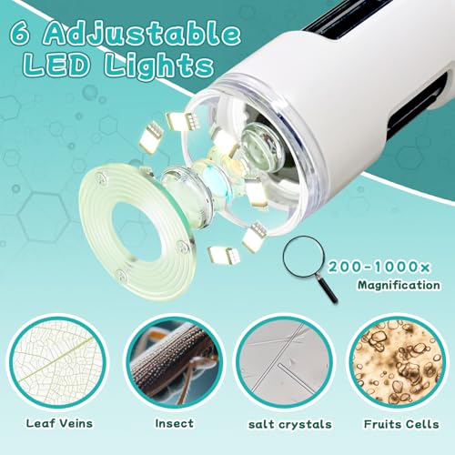 GEMUFO Microscope for Kids with 12 Slides, 200X-1000X,2.4" Screen Digital Handheld Kids Microscope Kit, Portable Pocket Removable Miniscope Science Toys Gifts for for 3 4 5 6 7 8 9 10 11 12 Year Old - Image 4