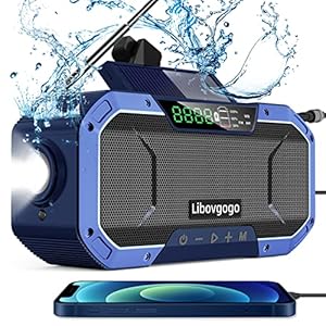 Libovgogo Noodradio met telefoonlaadfunctie op zonne-energie, draagbare FM/AM zwengelradio met zaklamp, led-leeslamp, powerbank, IPX5 waterdicht, outdoor camping, dynamo-radio
