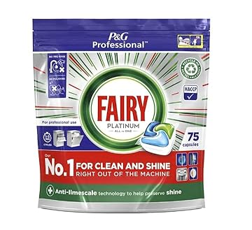 Fairy Professional Platinum Caps per Lavastoviglie, 75 Lavaggi, Pulizia Potente e Brillantezza Anche per Sfide Su Grasso Ostinato, Conforme HACCP