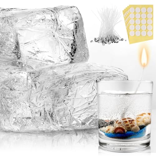 Heigble 3.3 lb High Density Transparent Gel Candle Wax Clear Gel Wax Jelly Candle 100 Pcs Wick and 100 Pcs Wick Stickers for DIY Making Handmade Projects Material Supplies