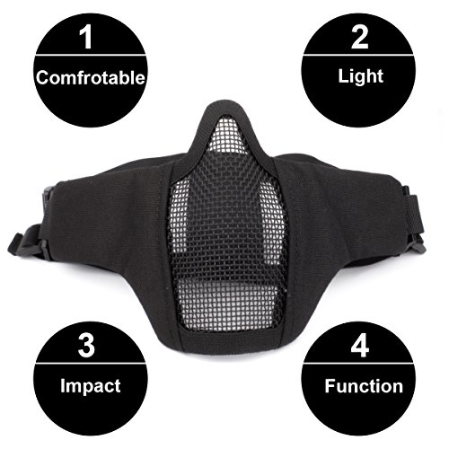 GES Foldable Tactical Half Face Mask Outdoor Protective Mesh Riding Breathable Mask with Adjustable Belt Strap (Black) - Image 4
