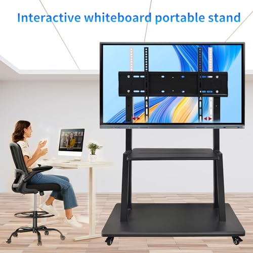 Image of Smart Board Stand for 55 inch-75 inch Interactive Whiteboard, Adjustable Mobile Stand with Four Lockable Wheels, Storage Shelf, Designed for Versatile Classroom, Home, Office