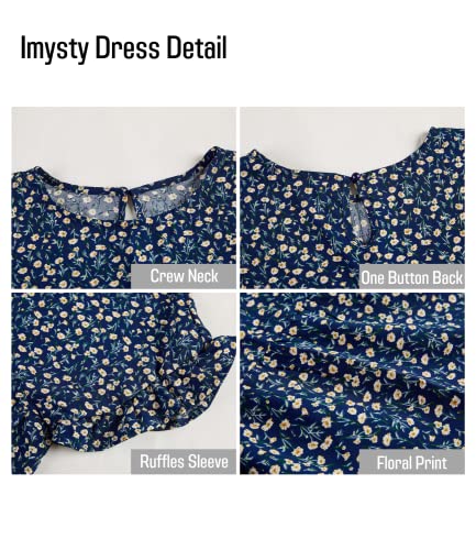 Image of Imysty Womens Boho Floral Ruffle Sleeve Babydoll Loose Flowy Casual Summer Pleated Mini Dress