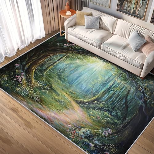 Enchanted Forest Rugs for Living Room 4x4, Fantasy Woodland Pattern