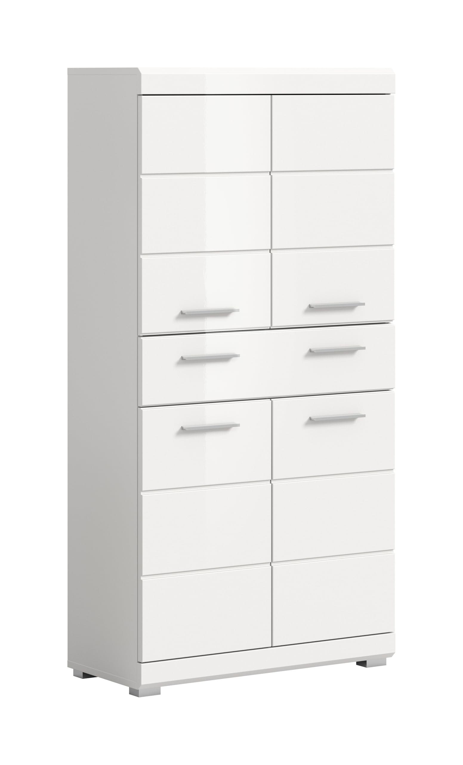 xonox.home - Badmidischrank Scout 74x141x31 cm in weiß und weiß Hochglanz - Badset Badmöbel Badezimmerkombination - Pflegeleichte Oberfläche einfache Montage