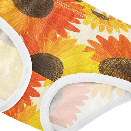 Orange Sunflowers Textured Panties Little Girl Toddler Underwear Floral Cotton Durable Kids Briefs Undies 2t4