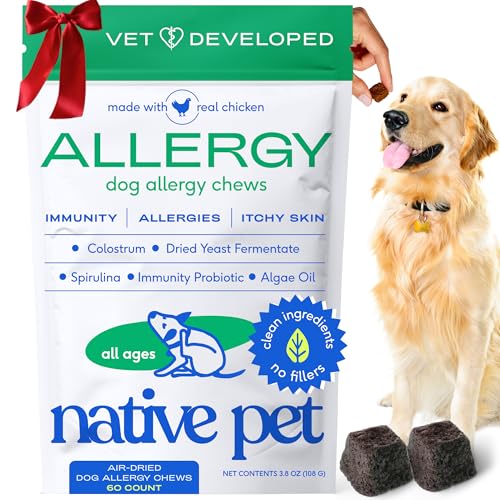 Native Pet Dog Allergy Chews - Dog Allergy Relief with Probiotics and Colostrum for Itchy Skin Relief to Support Seasonal Allergy and Healthy Immune System - All Natural Anti-Histamine - 60 Chews