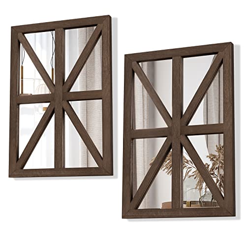 Honiway Farmhouse Wall Decor Mirror 2 Pack 15 X10 In Wood Window Frame Mirror Decorative Mirror For Wall Decor Room Decor Home Decor At Bedroom Bathroom Living Room Weathered Walnut #TOP22