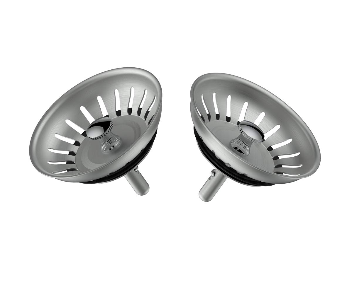 KANARY Kitchen Sink Basket Strainer Replacement for Standard Drains (3-1/2  Inch) Stainless Steel Body with Rubber Stopper (Pack of 2, Stianless Steel)