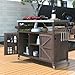 mixtavie Outdoor Kitchen Island, Rolling Bar Cart & Storage Cabinet, Farmhouse Solid Wood Outdoor Grill Table with Stainless Steel Top, Spice Rack, Towel Rack for Kitchen & Barbecue, Dark Brown