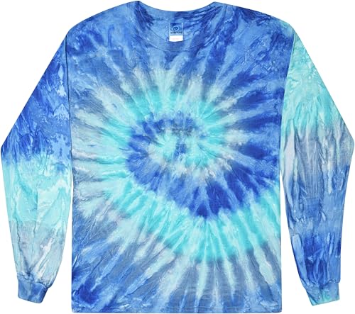 Colortone Tie Dye Long Sleeve T-Shirt for Women and Men, Large, Blue Jerry