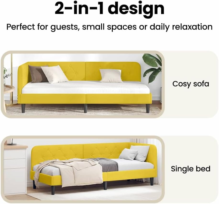 Image showing the 2-in-1 design of the bed frame, functioning as a cosy sofa and a single bed