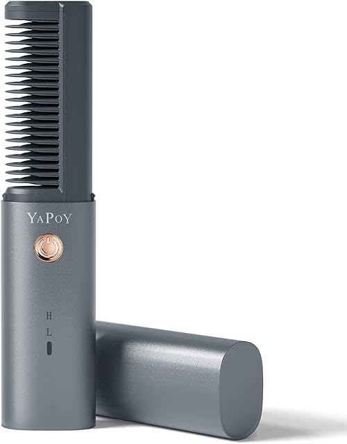 YAPOY Cordless Hair Straightener Portable Hair Straightening Ceramic Iron Multiple Plates Teeth Rechargeable Fast Heating Straightener Comb with U-Shaped Anti-Scald Frame Gray