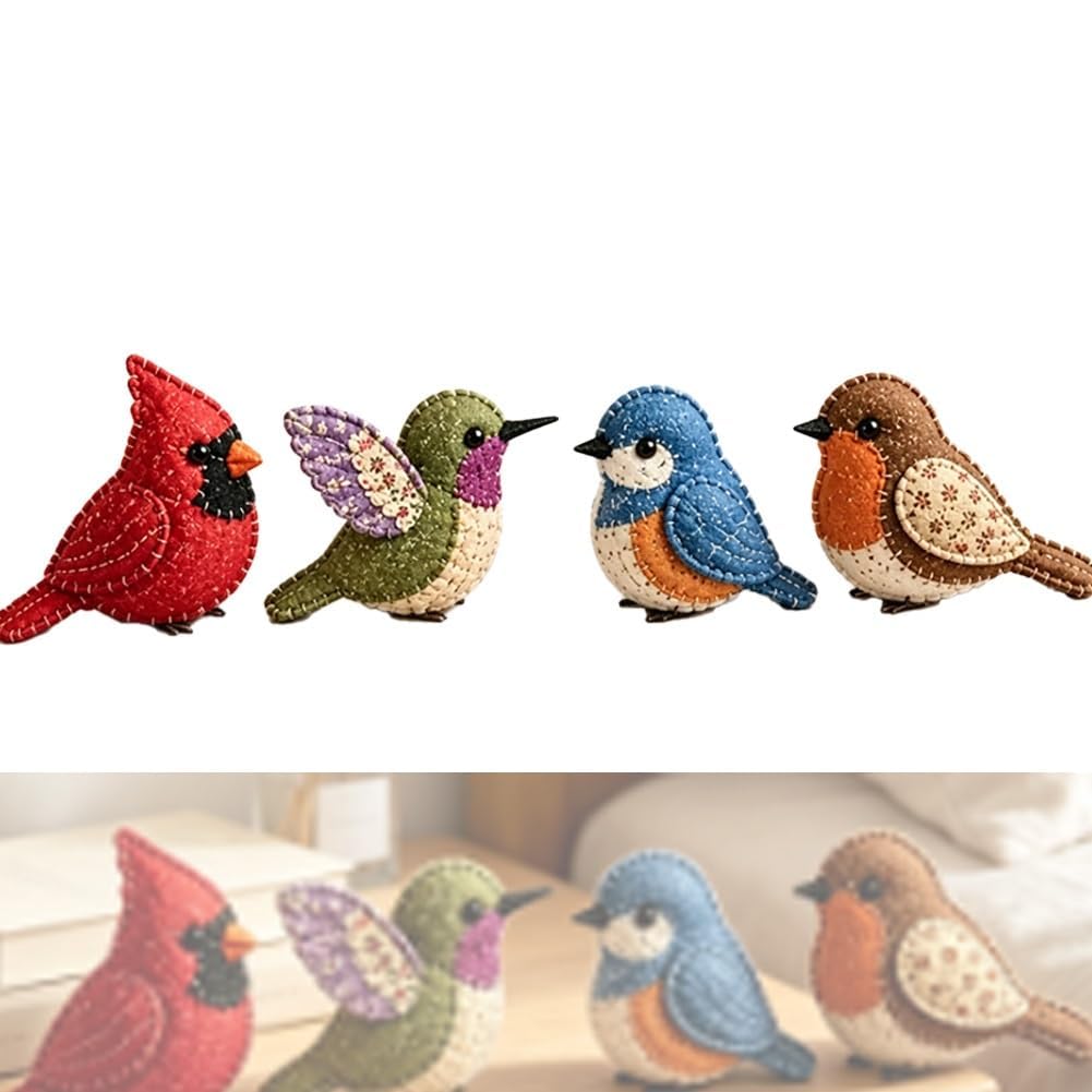 DIY Fabric Animal Craft Kit – Creative Handmade Art, Stitch Your Own Whimsical World Patchwork Sewing Set 3D Cute for Making Ornament Adults Beginners (Whimsical Backyard Birds)