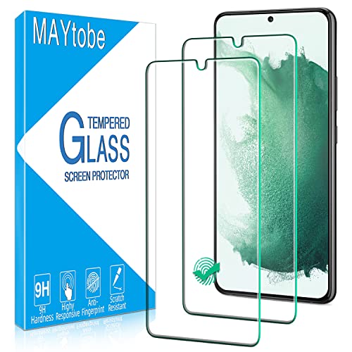 MAYtobe 2 Pack Screen Protector for Samsung Galaxy S22 Plus / S22 + 5G Tempered Glass 6.6 Inch Fingerprint Compatible ID 9H Hardness Bubble Free Anti Scratch Easy To Install