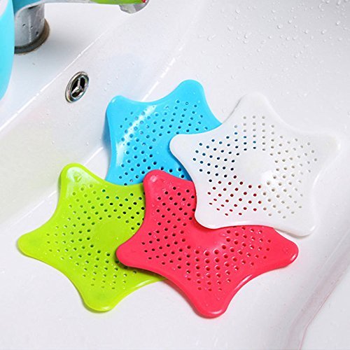 4 Pack Starfish Hair Catcher No Slip Suction Cups Drain Cover/Hair Catcher/Sink Strainers/Silicone Bathroom Drains Strainer/Kitchen Sink Strainer/