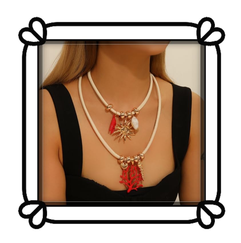 Collier perles de coquillage et soleil : le bijou de plage d'été en cuir pour femme