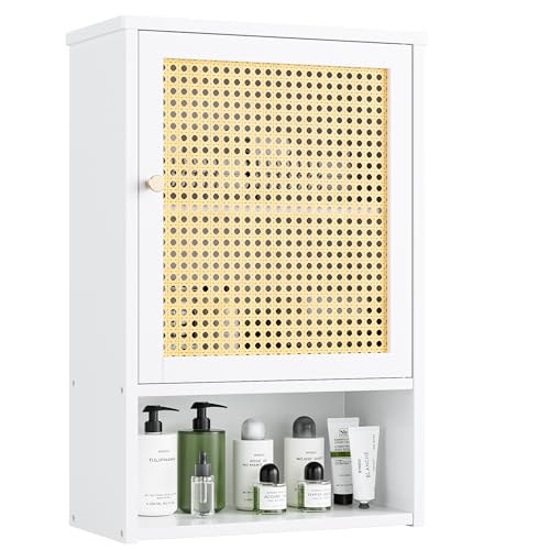 vovala Armoire Murale de Salle de Bain en Bambou avec Portes en rotin et étagère réglable,...