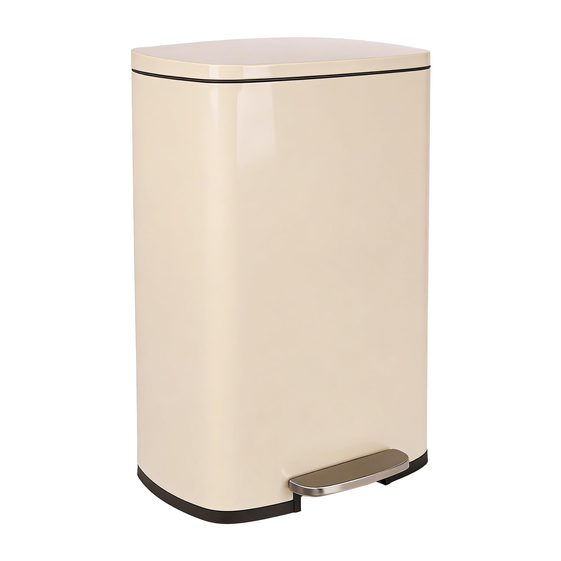 Harbour Housewares 50L Stainless Steel Pedal Bin โ Beige Soft Close Kitchen Trash Can with Foot Pedal, Removable Inner Bucket, Hands-Free Rubbish Bin for Home or Office