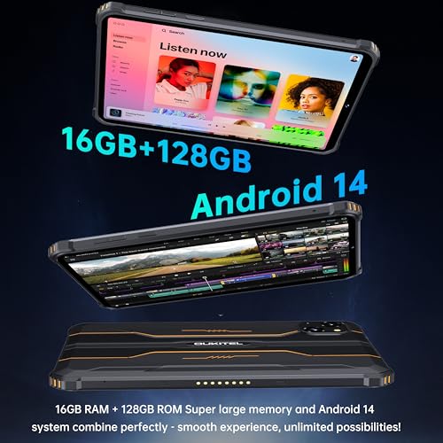 Image of RT3 Pro Rugged Tablet - 8 Inch HD Industrial Android 14 Tablets, 16GB+128GB 1TB Expandable, 5150mAh Battery Tablet PC, 16+8MP Camera, IP68&IP69K, 4G Dual SIM /5G WiFi /BT5.0 /NFC, Orange