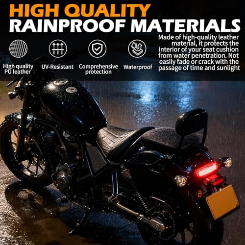 Image of DREAMIZER Universal Black Motorcycle Solo Passenger Seat Rear Cushion 8 Suction Cups Compatible with Harley Davidson Sportster XL 883 1200 Forty Eight Dyna Chopper Bobber Custom (Diamond-Breathable)