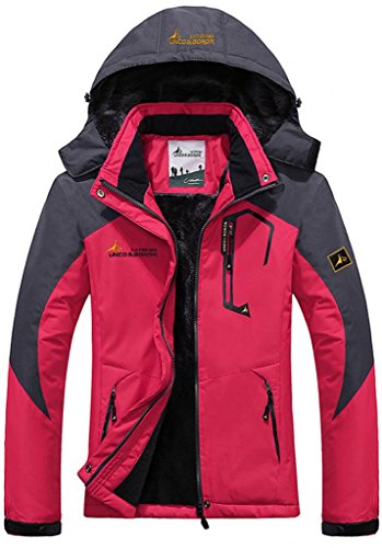 Wantdo Chaqueta Esquí Impermeable Contraiento con Forro Polar de Senderismo para Mujer Rosa XX-Large