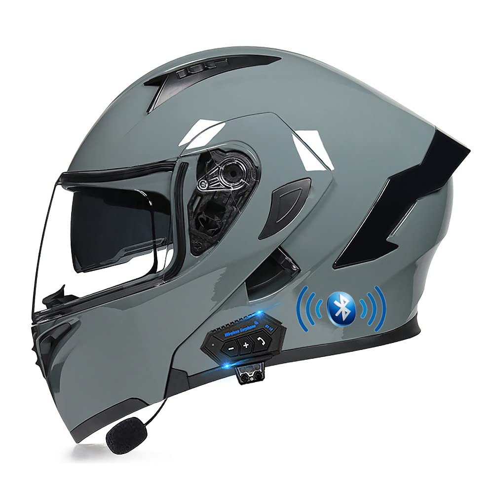 Bygmw D Bluetooth Modular Motorbike Helmet Full Face Flip Up Motorcycle Helmet, Ot/Ece Approve, With Ouble Visor Built-In Speaker Headset Microphone, For Automatic Answering M~Xxl
