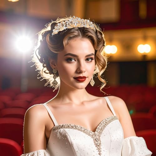 TIESOME Strass Kristall Tiara, Diadem Hochzeit Krone Stirnband Prinzessin Elegante Krone Braut Hochzeit Stirnbänder Abschlussball Geburtstagsfeier Haarschmuck Schmuck Geschenke für Frauen(gold)