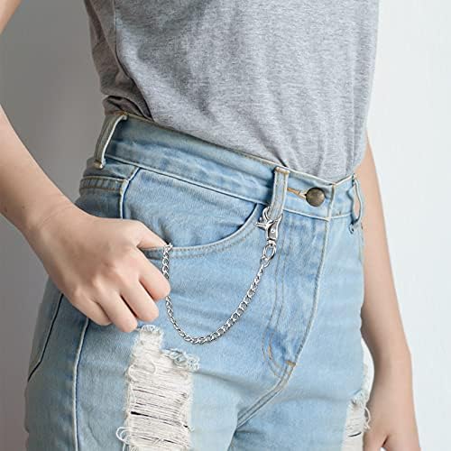 ZYFC 2 Packs Wallet Chain, Link Chain, 8 Inch Long Chain Stainless Steel, Punk Key Ring with Chain, Decorative Chain for Biker Trucker, Trousers Chain Jeans Chain Clothing Accessories for Men Women