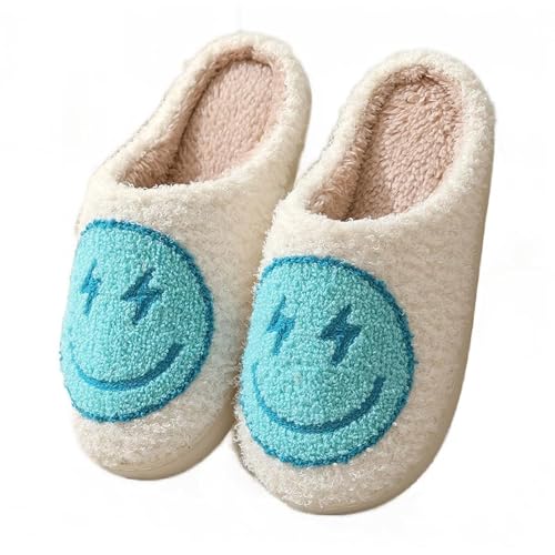 LUZBOSE Pantuflas para hombre y mujer, con cara sonriente para interiores y exteriores, pantuflas de felpa de espuma viscoelástica, pantuflas antideslizantes para hombre y mujer, pantuflas cálidas con