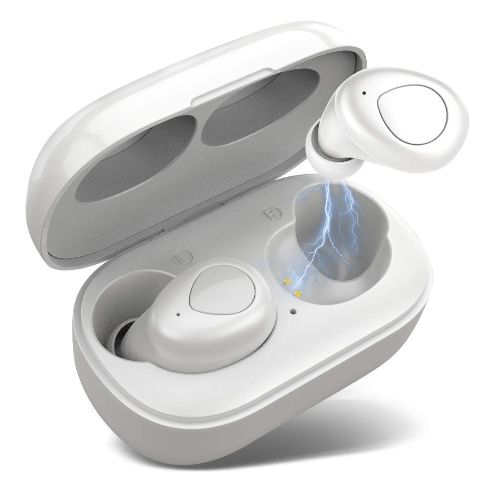 True Wireless Earbuds, Bluetooth 5.0 Earphones with Charging Case, 6-Hour Playtime, Graphene Enhanced Sound, Waterproof Noise-Cancelling Mini Headphones, for Running, Sport, Workout Q2 (White)