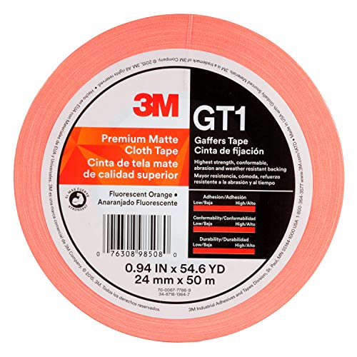 Image of 3M Premium Matte Cloth (Gaffers) Tape GT1, Fluorescent Orange, 24 mm x 50 m, 11 mil