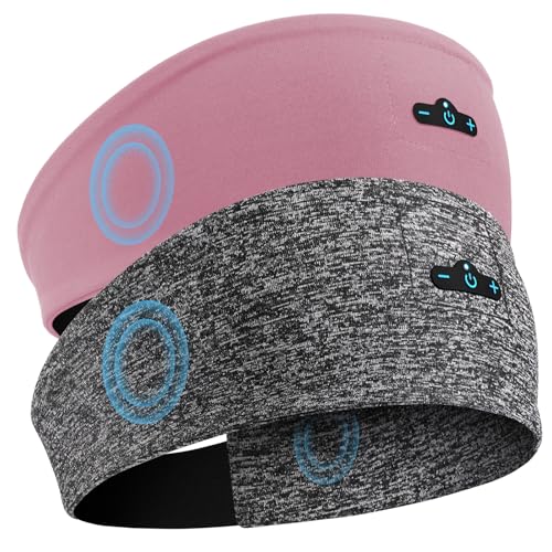 TOPIEI Sleep Headphones Bluetooth Headband for Side Sleeper 17H Playtime Wireless Headband Headphones with HD Stereo Speakers for Workout Running Yoga Ideal Gifts for Men Women Teens Pink+Grey