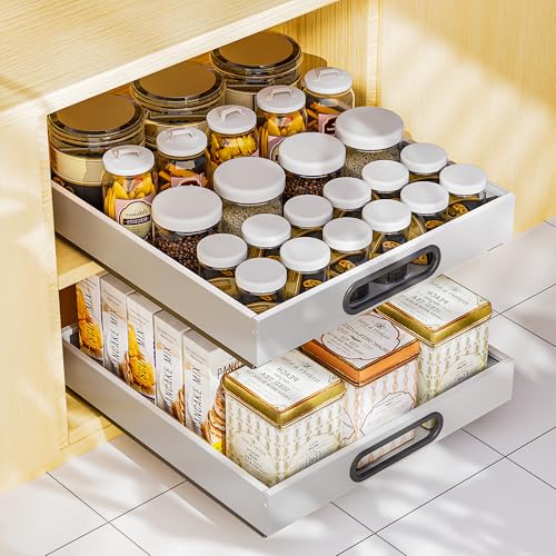 Cajones Extraibles Para Cocina, Cajones Deslizantes Para Cocina, Bandeja Extraible Armario Cocina, Organizador de Cajones, no Requiere Taladrar Ni Clavar (Blanco, 25 cm ancho (1 pieza))