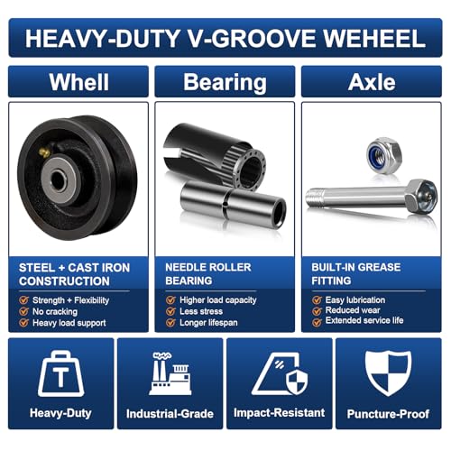 Image of 4 inch x 1.5 inch V-Groove Steel Wheel, 7 /8 inch Wide 90 Groove Fits 1 inch Angle Iron Track, Heavy Duty Industrial Track Wheel with Relief Groove, High Load Capacity(2 Pack)