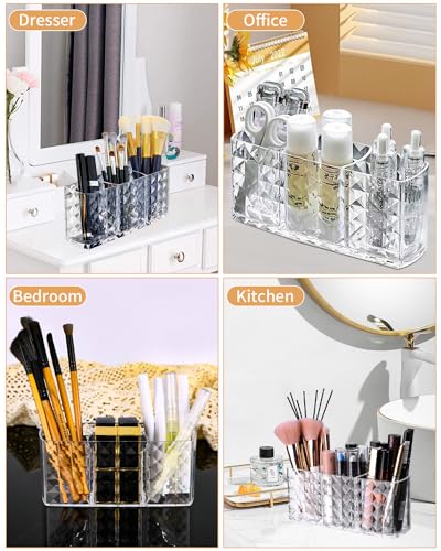 FAOKZE Make Up Organizer,Makeup Pinsel Organizer Becher,2 Stück Make Up Pinsel Aufbewahrung,Acryl Makeup Aufbewahrungsbox,3 Fächern Transparent,für Eyeliners Lippenstift Wimperntusche