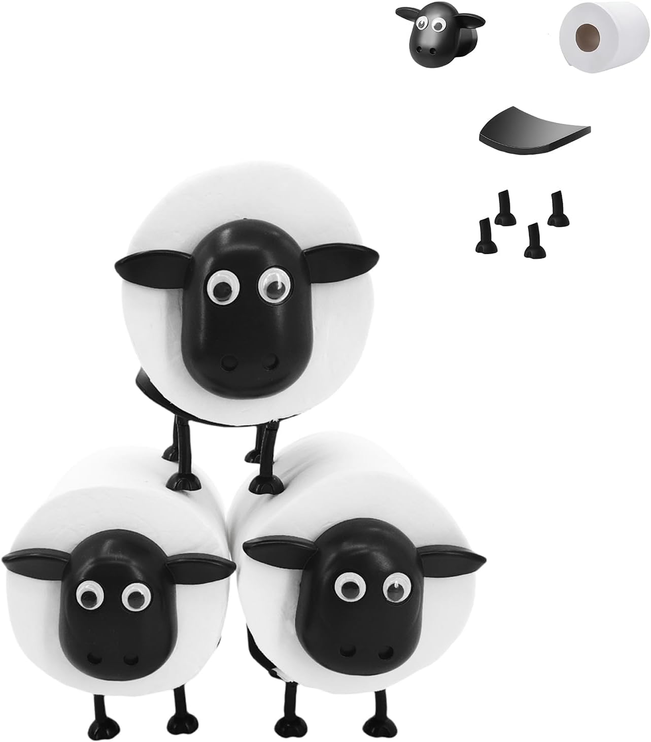 Sheep Toilet Paper Holder, Creative and Quirky 3D Printed Black Sheep Toilet Roll Holder, Unique and Adorable Bathroom Decor (3-Piece Set)