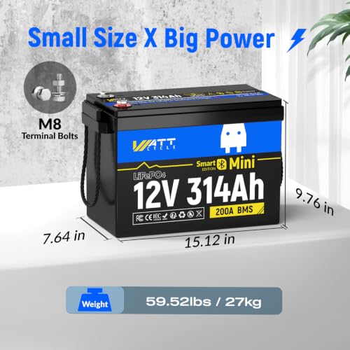 Image of WattCycle 2-Pack 12V 314Ah Mini LiFePO4 Battery, 200A BMS Bluetooth