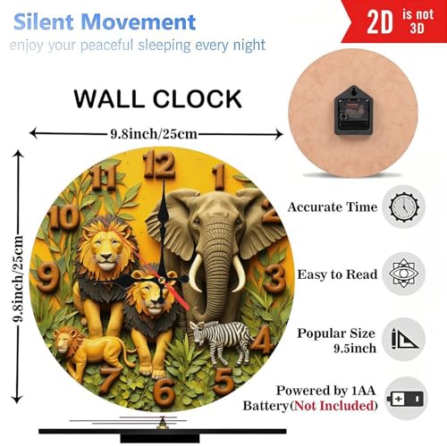 Reloj de pared de madera Safari Animal 10 pulgadas, silencioso miniatura 3
