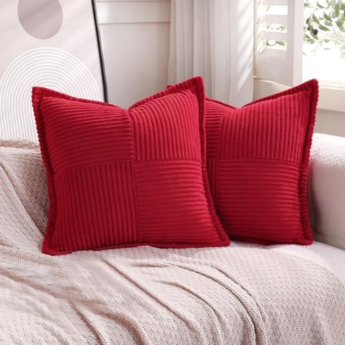 Puncuntex Corduroy Red Throw Pillow Covers Set of 2 Boho Decorati...