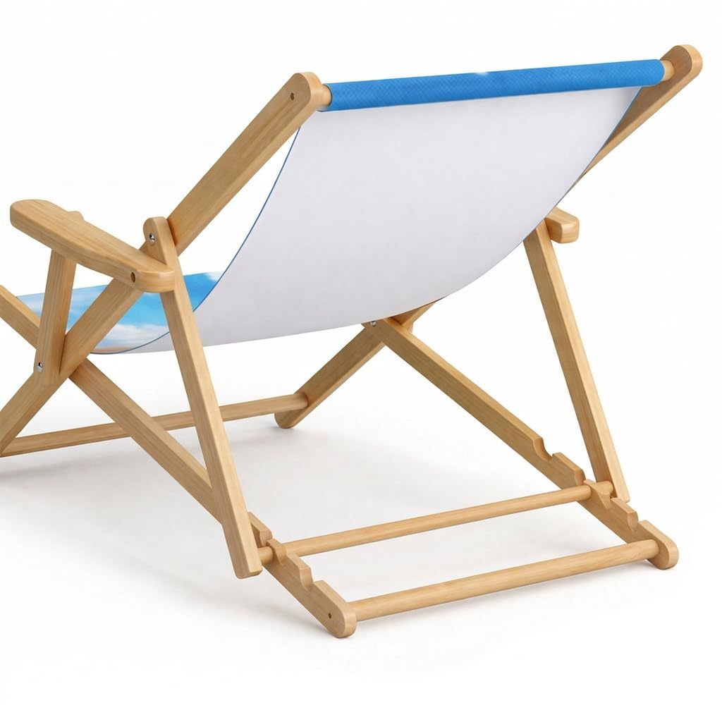 Ferocity Holz-Liegestuhl Klappbar Klappliegestuhl mit Armlehne und Getränkehalter Strandstuhl Motiv Bedrucken Weiß Dein Photo Logo [119]