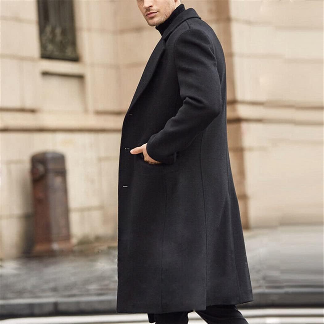Haitpant Autumn Winter Mens Wool Coat Solid Long Sleeve Woolen Jackets Streetwear Long Fleece Trench Coat Outerwear