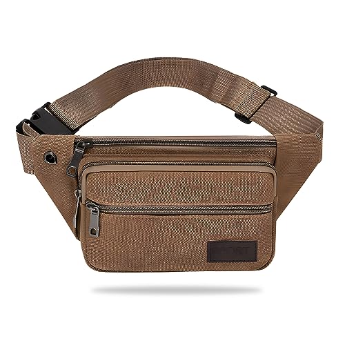 Image of Kraptick Premium Unisex Waist Bag for Men and Women - Stylish Fanny Pack, Hip Bag, Travel Money Belt (Canvas Brown)