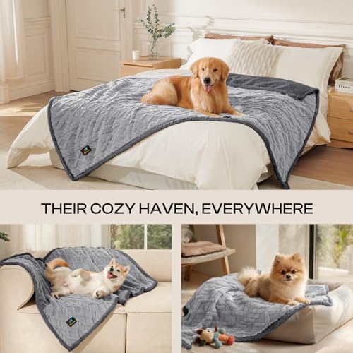 Image of Luciphia Waterproof Pet Blanket, Liquid Pee Proof Dog Blankets for Sofa Bed Couch, Reversible Sherpa Fleece Furniture Protector Cover for Small Medium Large Dogs Cats,Light Grey X-Large(85 inch x 57 inch)