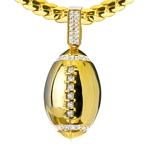 metaltree98 Luxury Iced Bling14kt Gold Plated Mini Football Pendant Miami Cuban Chain Set BCH 1085 G