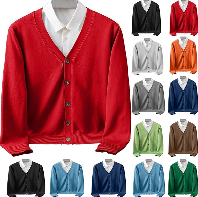 Mens V-Neck Sweater Long Sleeve Button Down Cardigans for Men Casual Basic Relaxed Fit Fall Winter Sweaters