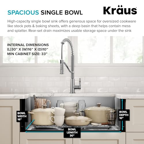 Kraus KHF200-33 Standart PRO Stainless Steel Sink 33 inch Farmhouse Apron Single Bowl 16 gauge by Kraus - Image 7