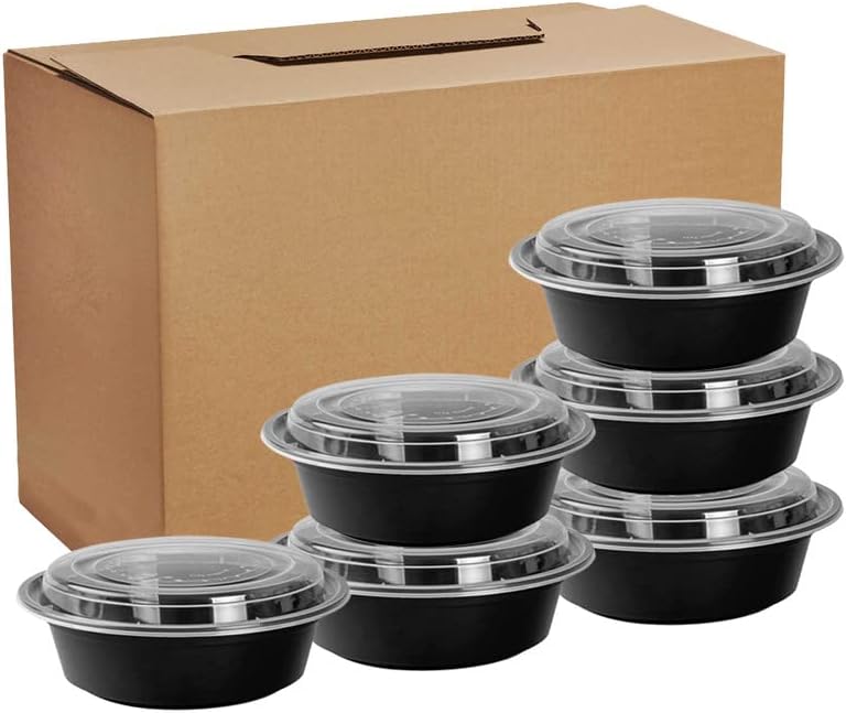 32 oz Round Black Meal Prep Containers with Lids – Reusable, Leak-Proof, Freezer & Microwave Safe Food Storage Containers for Meal Prep, Portion Control & Takeout (Bulk Pack) - Amazon product rated Grade F