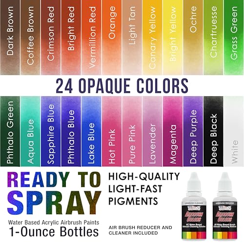 Image of U.S. Art Supply Airbrush Paint Set, 24 Color Deluxe Kit, 1-oz Bottles