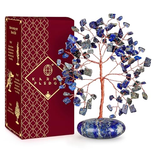 Lapis Lazuli Crystal Tree of Life Birthday Gifts for Women Mom Friends, Feng Shui Reiki Healing Chakra Tree for Positive Energy, Good Luck, Money, Handmade Aesthetic Home Office Desk Room Table Decor